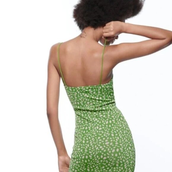 Zara Jacquard Green Dress Size Small - Picture 2 of 7
